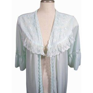 Vintage Womens Peignoir Dressing Robe Size Large Light Blue Long Lace Romantic